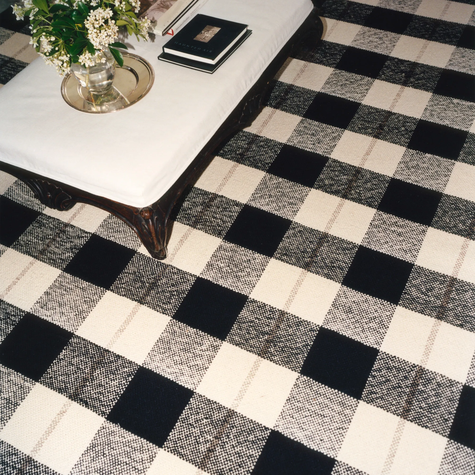 Plaid Black/Cream Wool Rug - 3