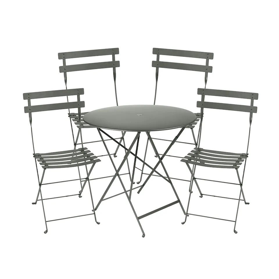 Bistro dining set table 77cm & 4 metal chairs