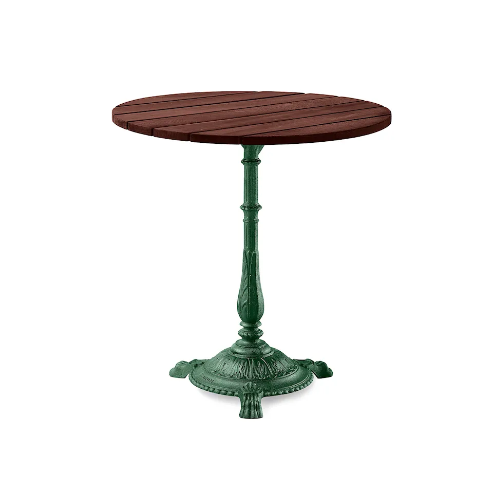 Table Classic Ø 70 Brown Lacquered Pine Wood/Green Lacquered Aluminium