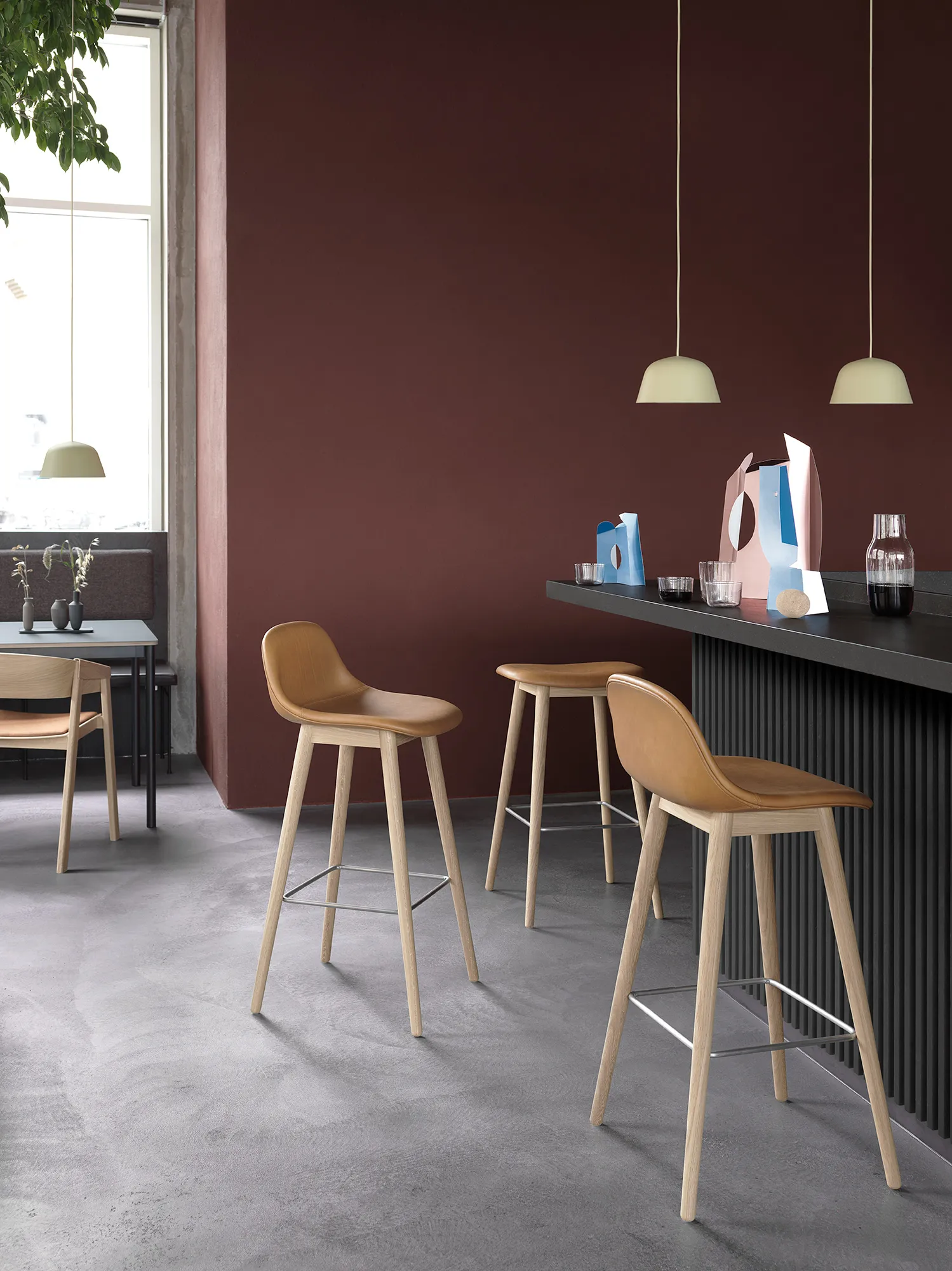 Fiber Bar Stool with Backrest - Wood Base - 3
