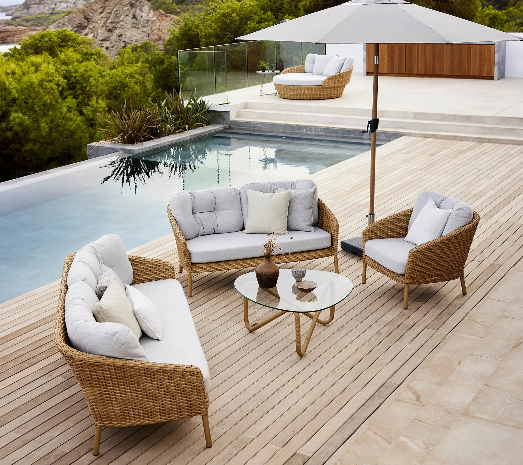 Ocean 3-seater sofa, Ocean large lounge chair 2 pcs & Wave coffee table - 2