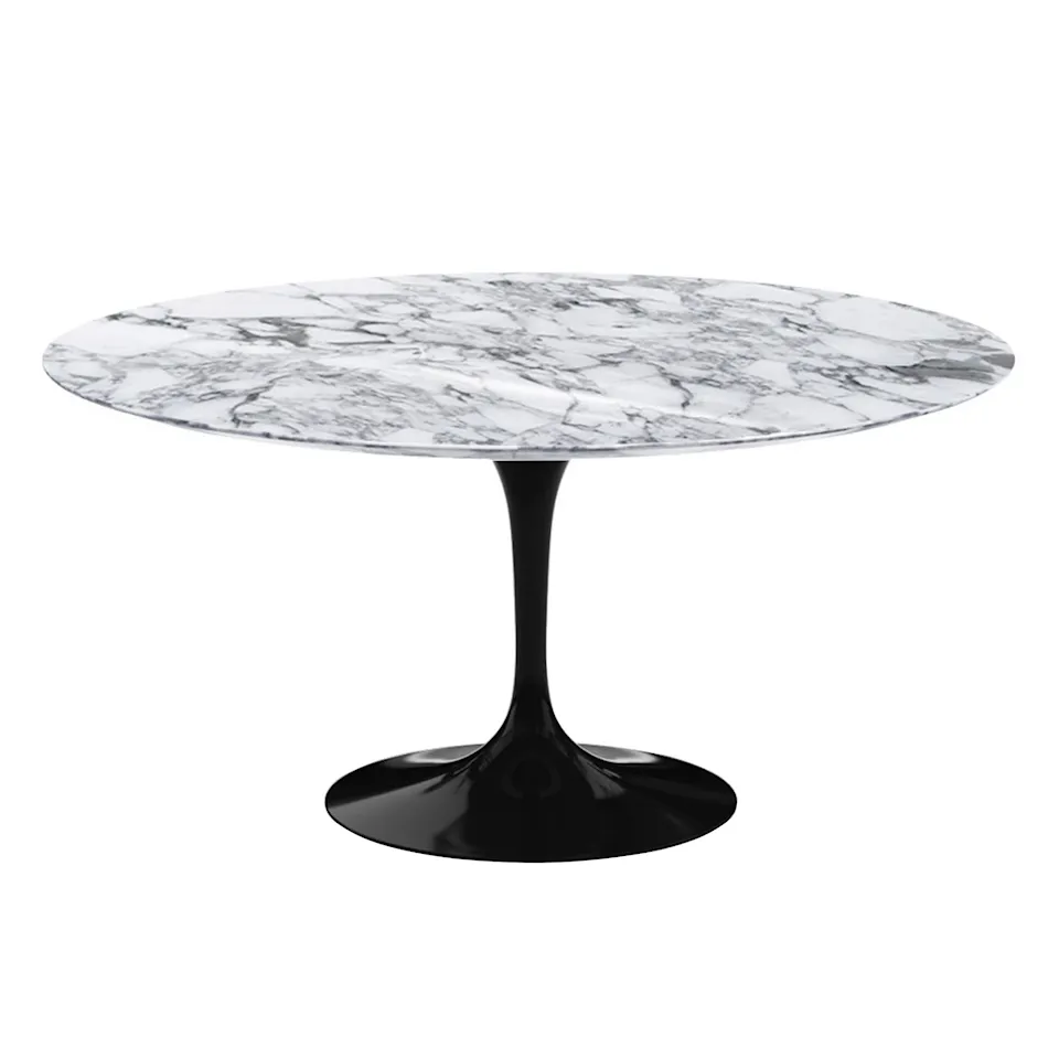 Saarinen Round Table - Dining table, Ø 152 cm, Black frame, matt white Arabescato marble top