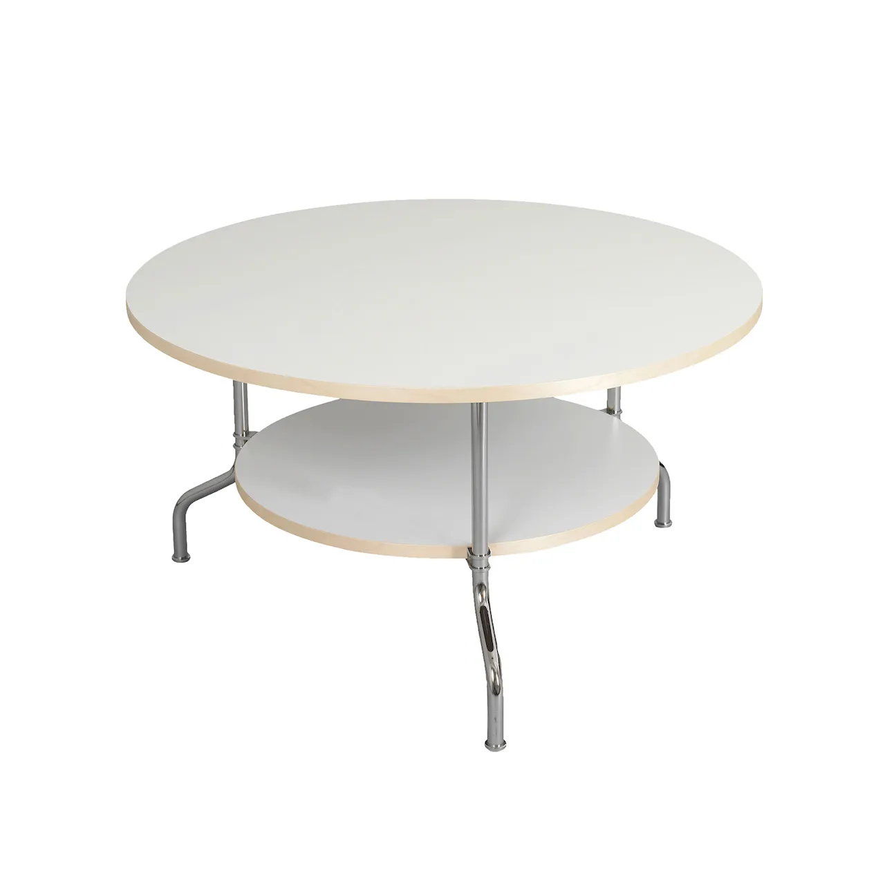 Sven Table Ø80 Height 50cm, Ash No. 3 White top coat, Steel stand in chrome