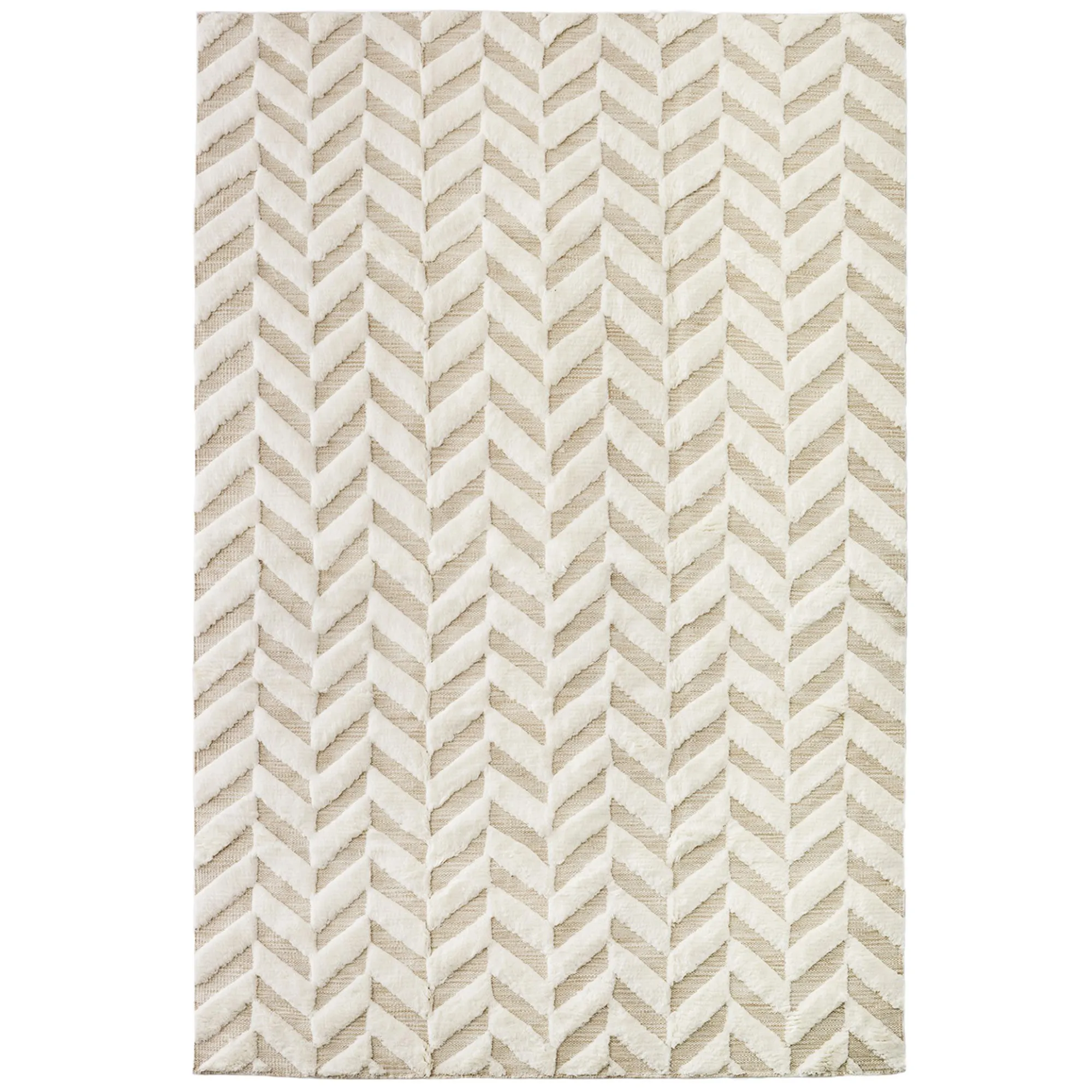 Herringbone White Wool Rug - 1