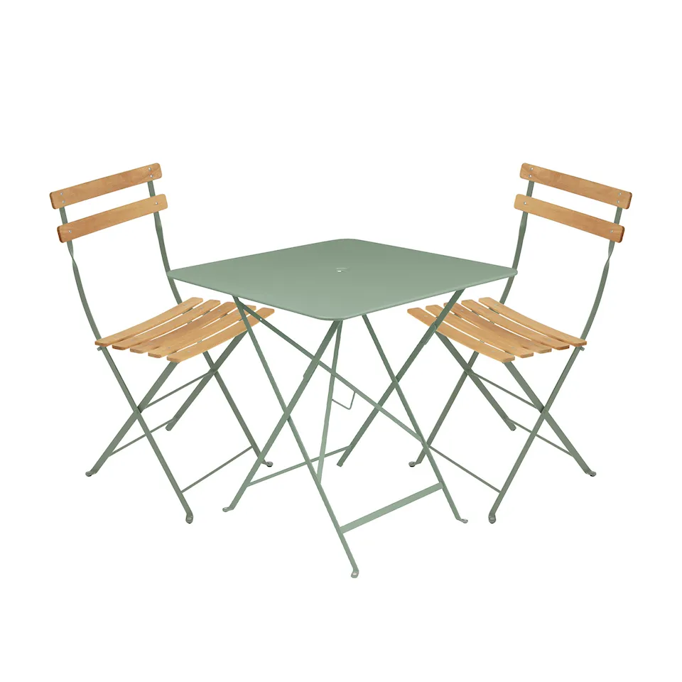 Bistro dining set table 71cm & 2 wood chairs