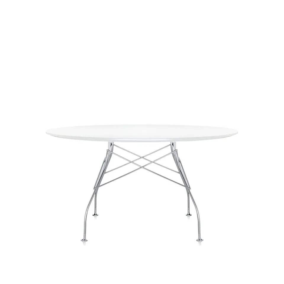 Glossy Round Table 4561 Ø130, Chrome, White Polyester