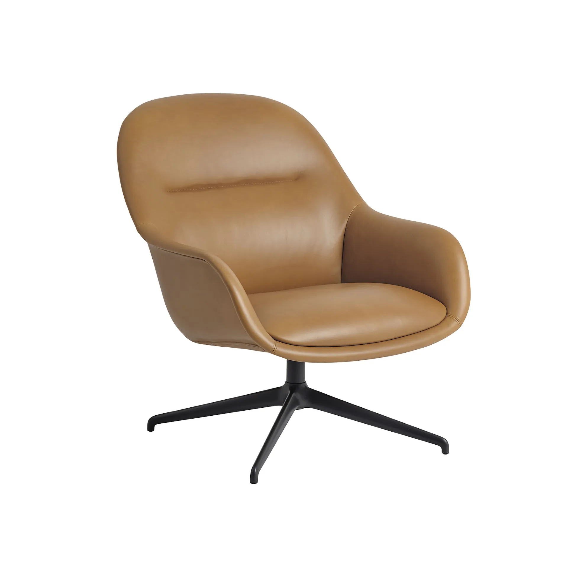 Fiber lounge chair rotating base refine leather cognac/anthracite black - Muuto - Iskos-Berlin - NO GA