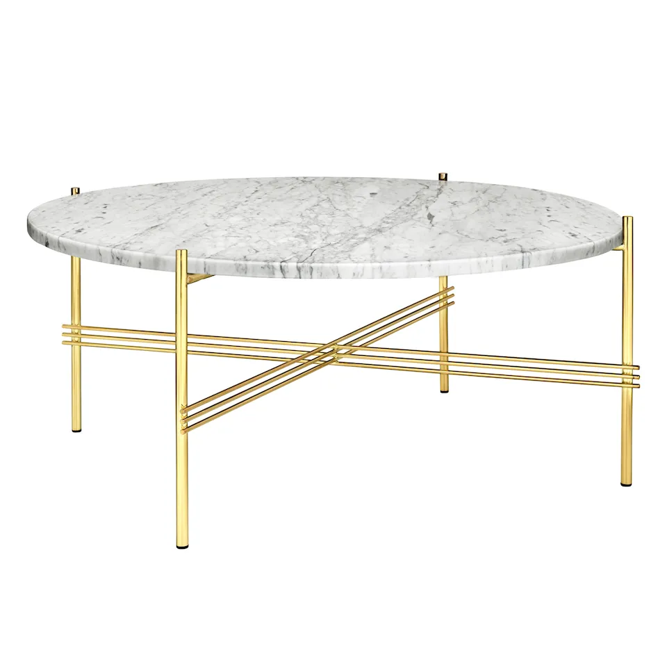 TS Coffee Table Ø 80 H. 35, Top: Bianco Carrara Marble, Base: Brass