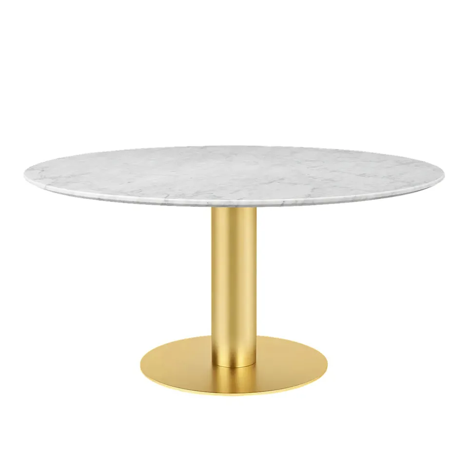 GUBI 2.0 Dining Table, Ø 150 cm, Top: Marble - Bianco Carrara, Base: Brass