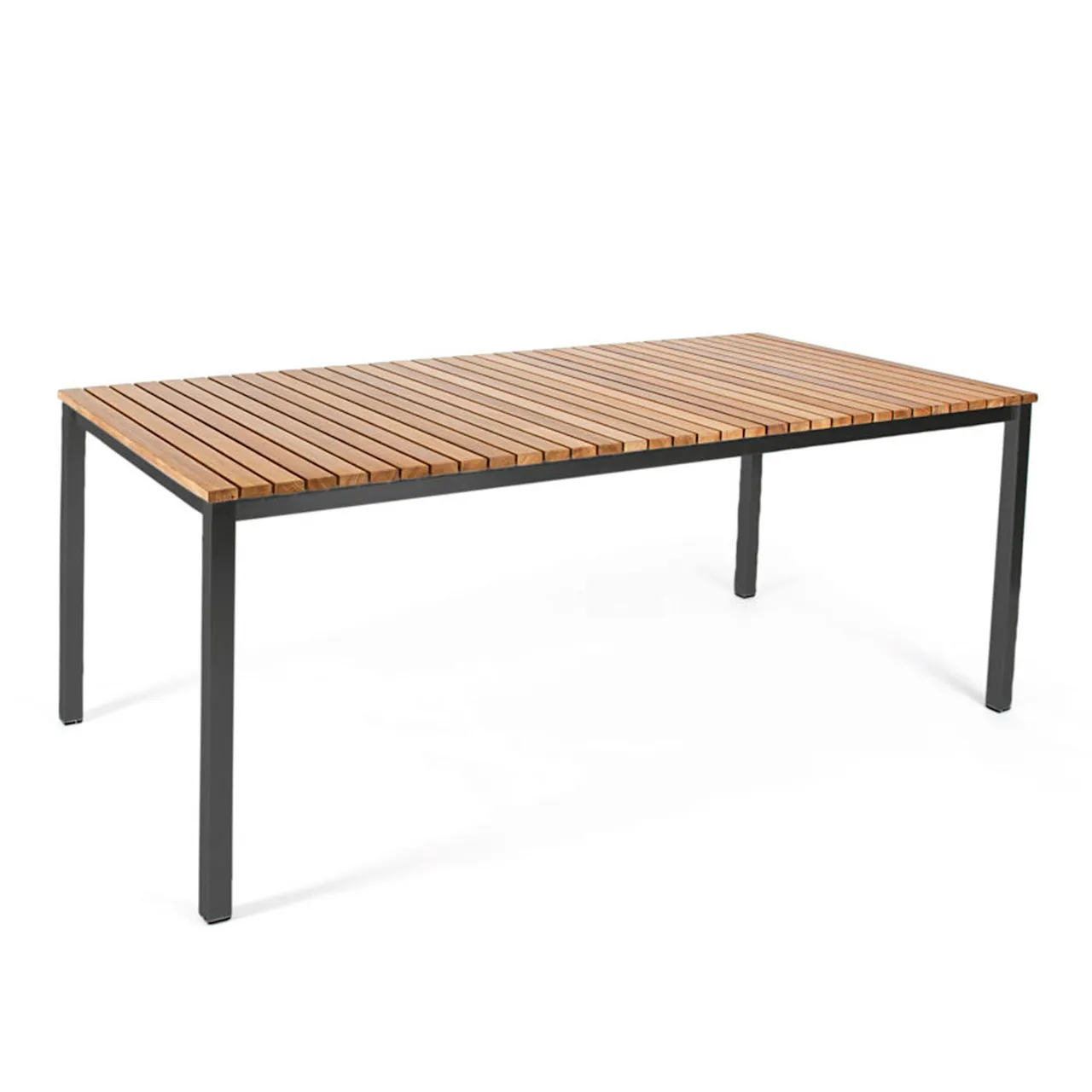 Häringe Table Large, Black Stainless Steel, Teak Slats