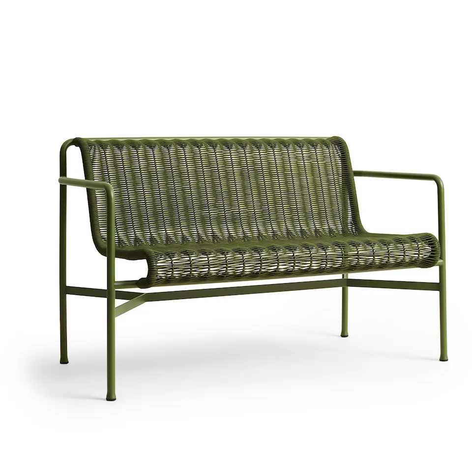 Palissade cord garden bench with armrests - Olive