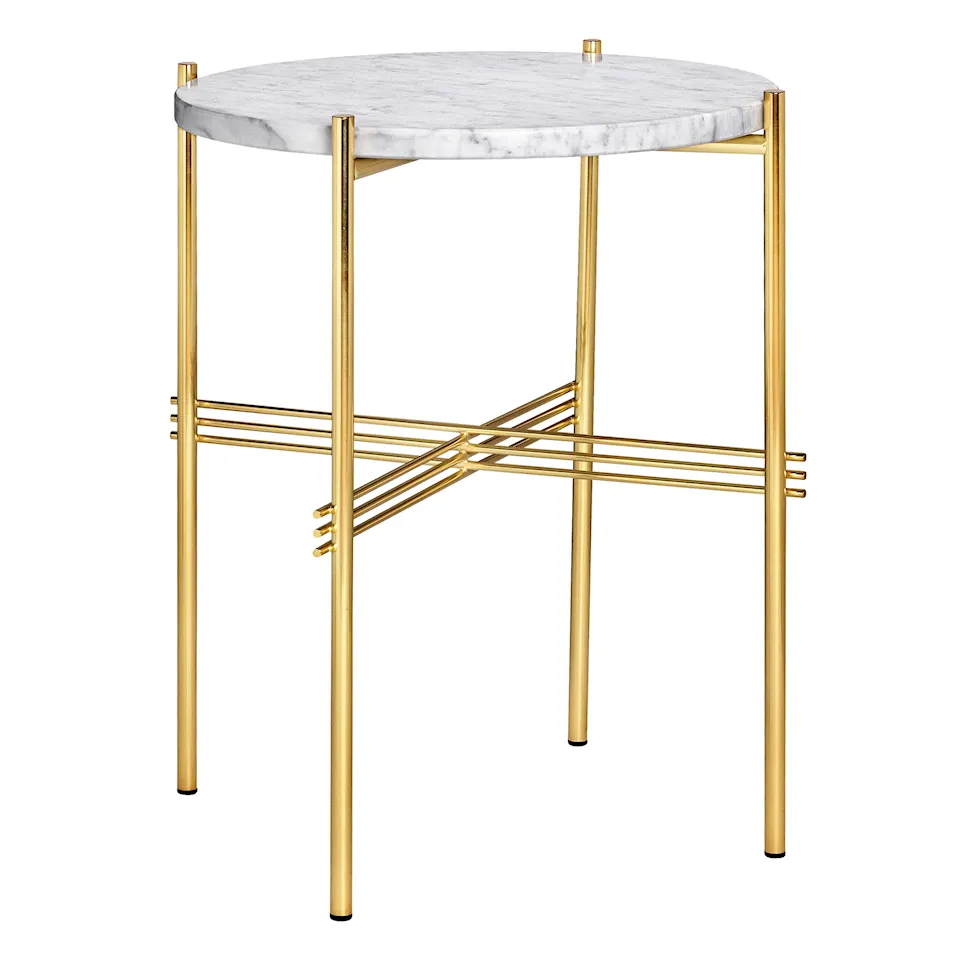 TS Soffbord Ø 40 H. 51, Top: Bianco Carrara Marble, Base: Brass