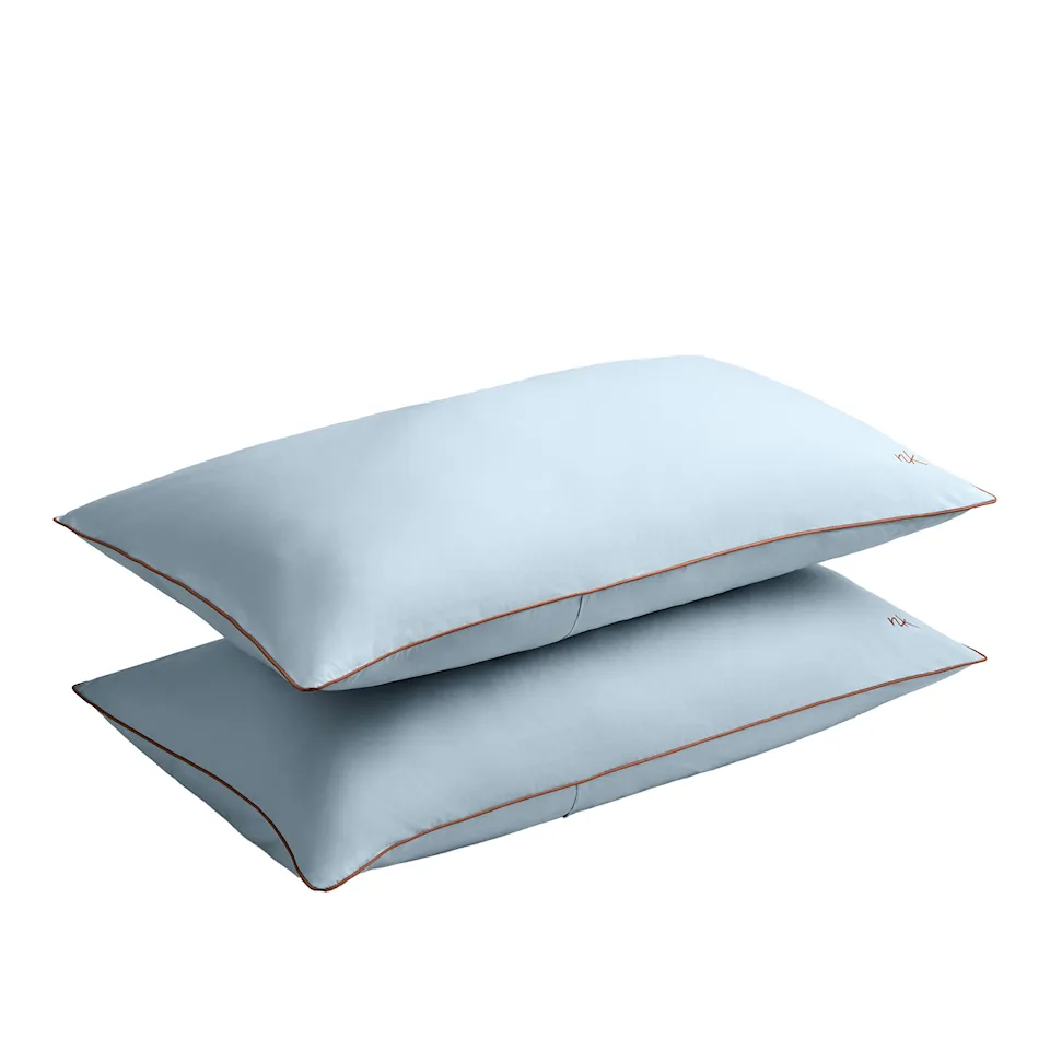 Percale Pillow Case Shirt Blue/Red Set of 2