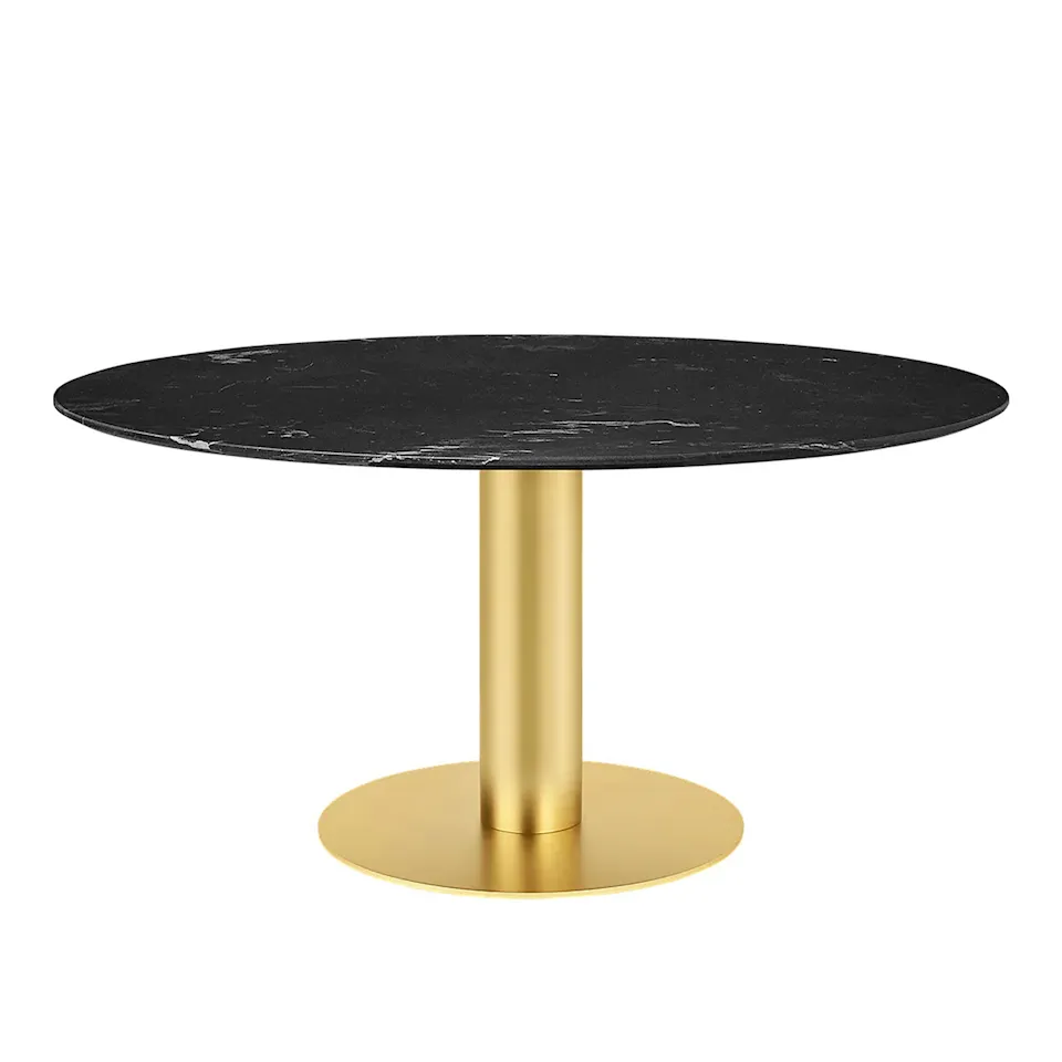 GUBI 2.0 Dining Table, Ø 150 cm, Top: Marble - Nero Marquina, Base: Brass