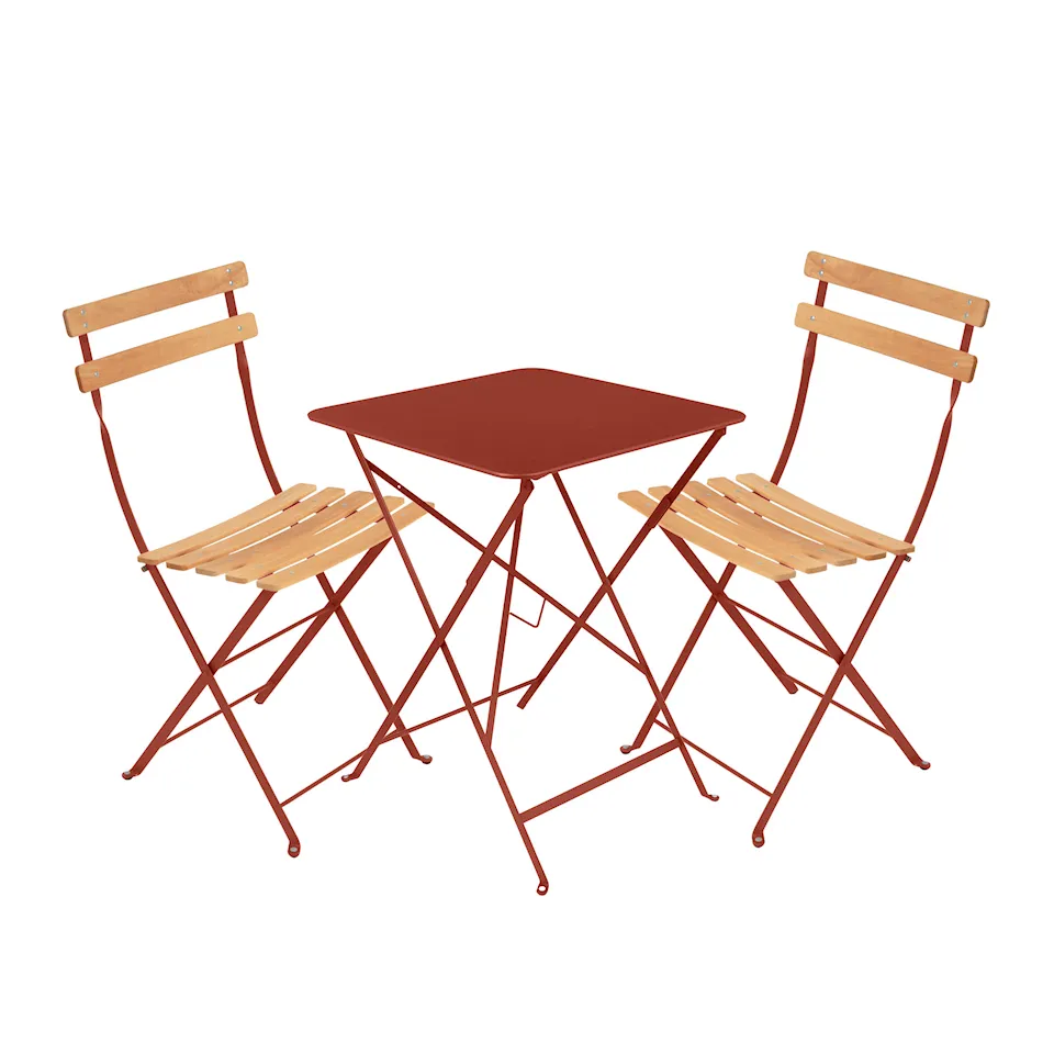 Bistro dining set table 57cm & 2 wood chairs