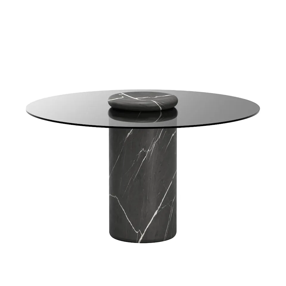 Castore dining table Ø130, Pietra Grey / smoked glass