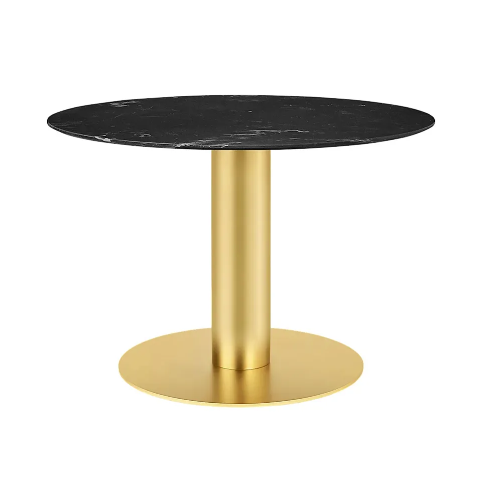 GUBI 2.0 Dining Table, Ø 110 cm, Top: Marble - Nero Marquina, Base: Brass