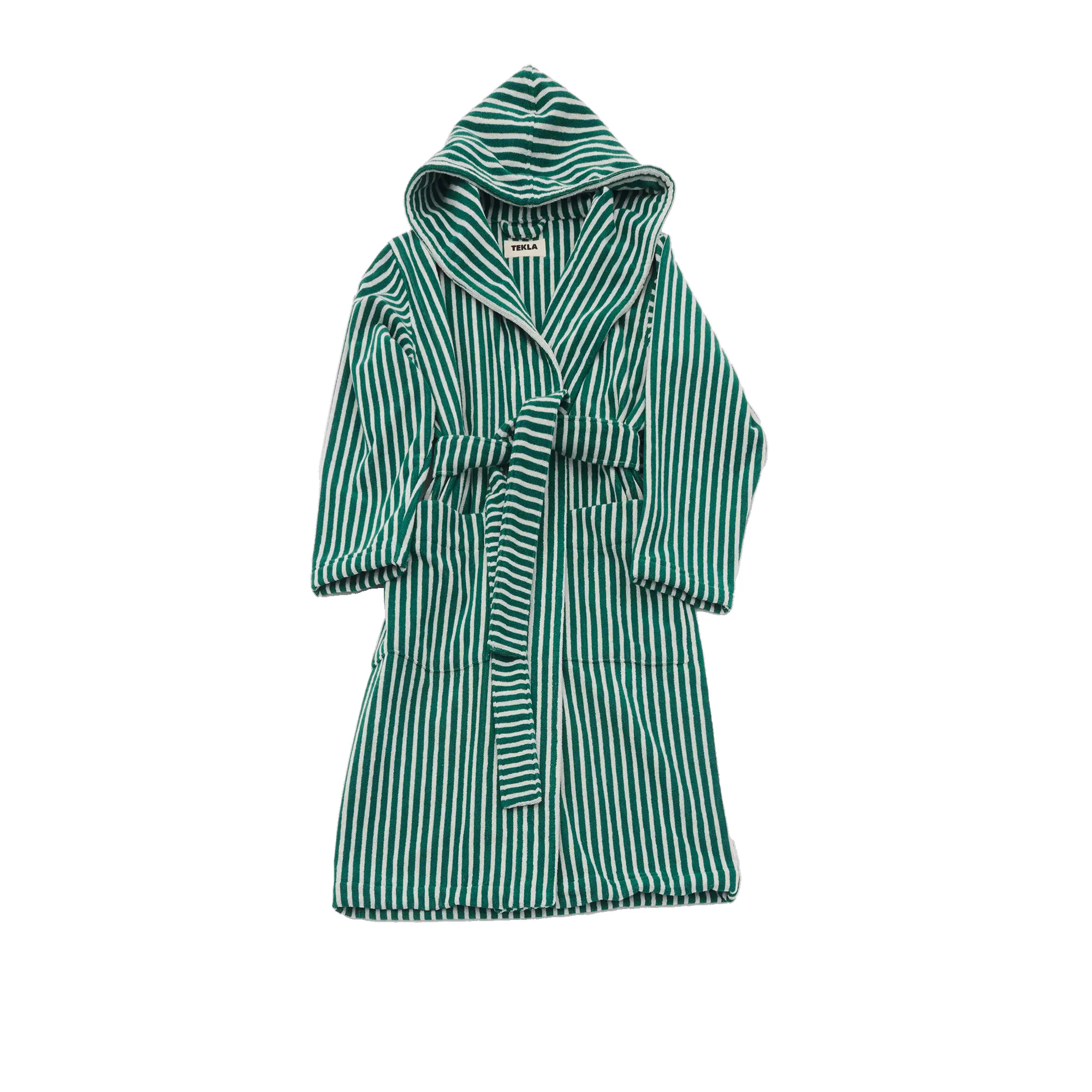 Hooded Bathrobe Teal Green Stripes - 1