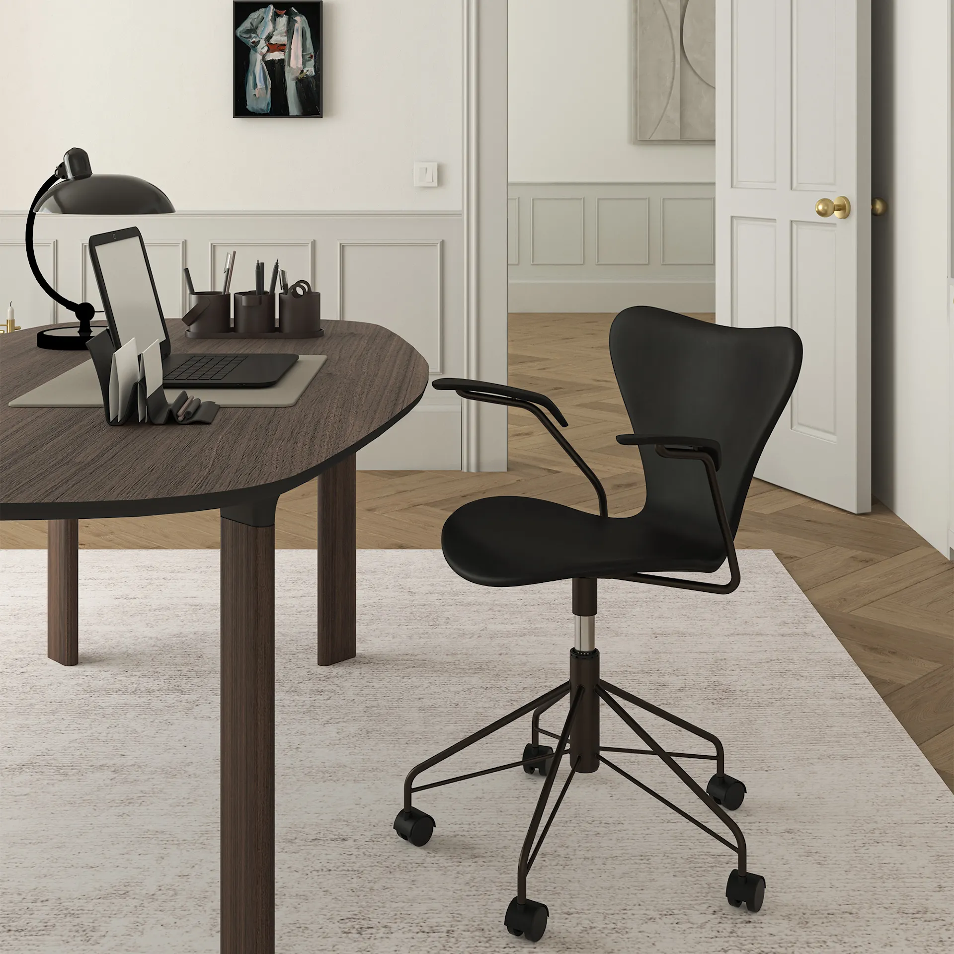 3217 Series 7 Office Chair Full Upholstered Black Special Edition - Fritz Hansen - Arne Jacobsen - NO GA