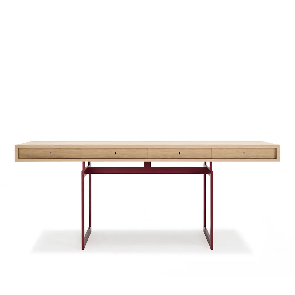 Office Desk, Oak Top, Red Frame