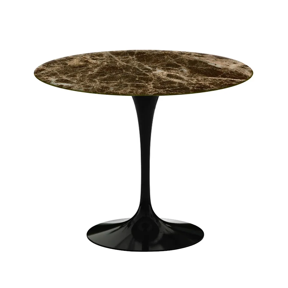 Saarinen Round Table - Dining table, Ø 91 cm, Black frame, top in matt brown Emperador marble