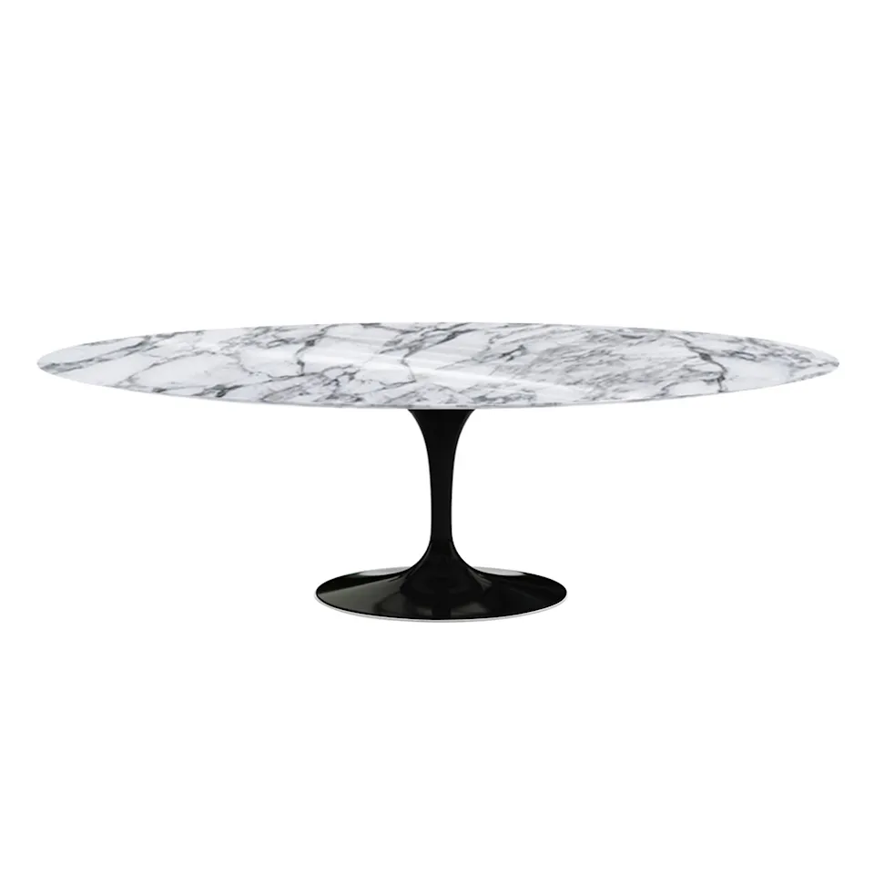 Saarinen Oval Table - Dining table, 244 x 137 cm, Black base, glossy white Arabescato marble top