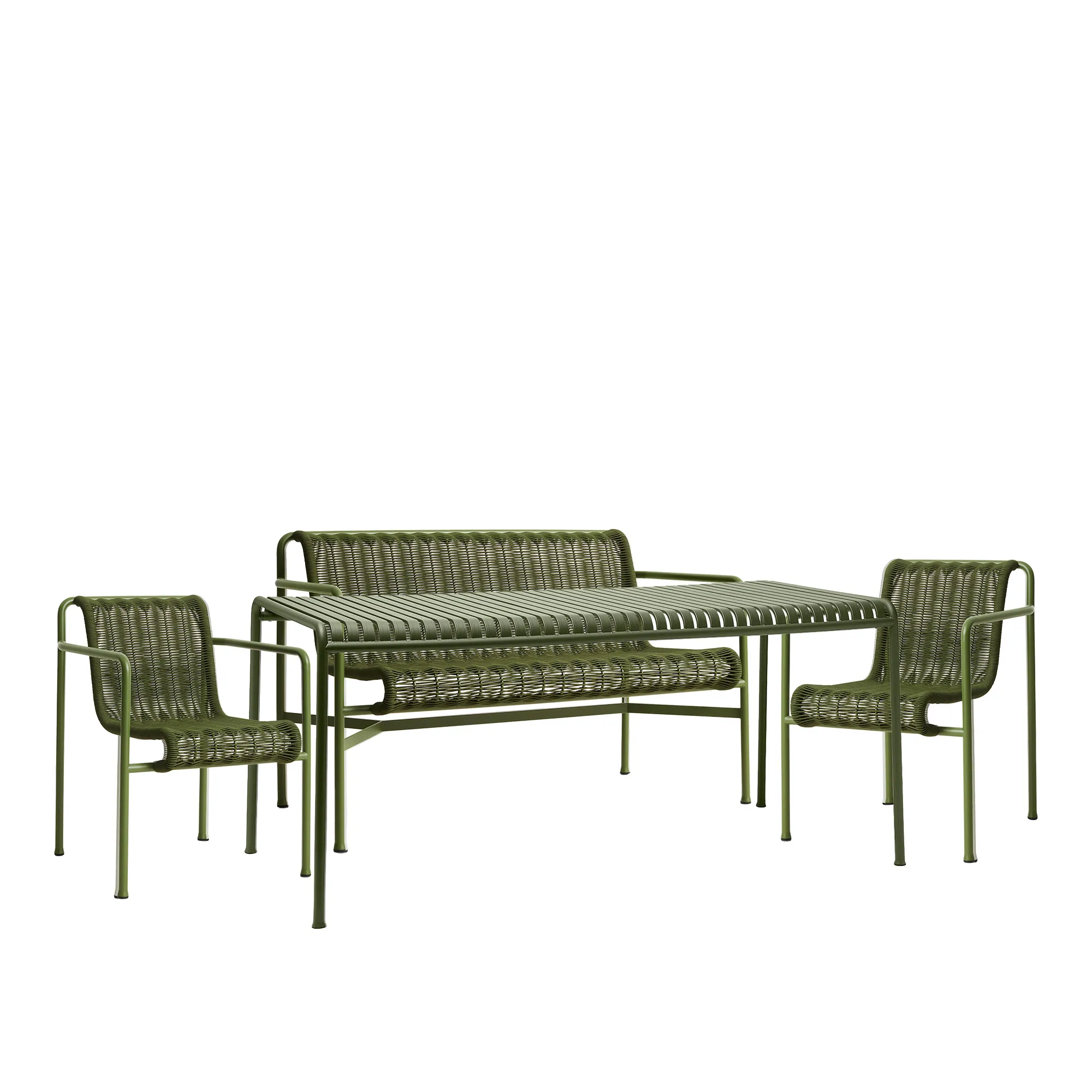 Palissade cord eetgroep med eettafel, 2 armstoelen & 1 tuinbank met armleuningen - 1