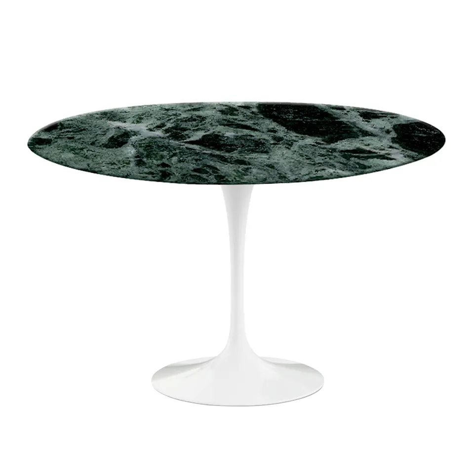 Saarinen Round Table - Dining table, Ø 120 cm, White frame, glossy green Alpi marble top