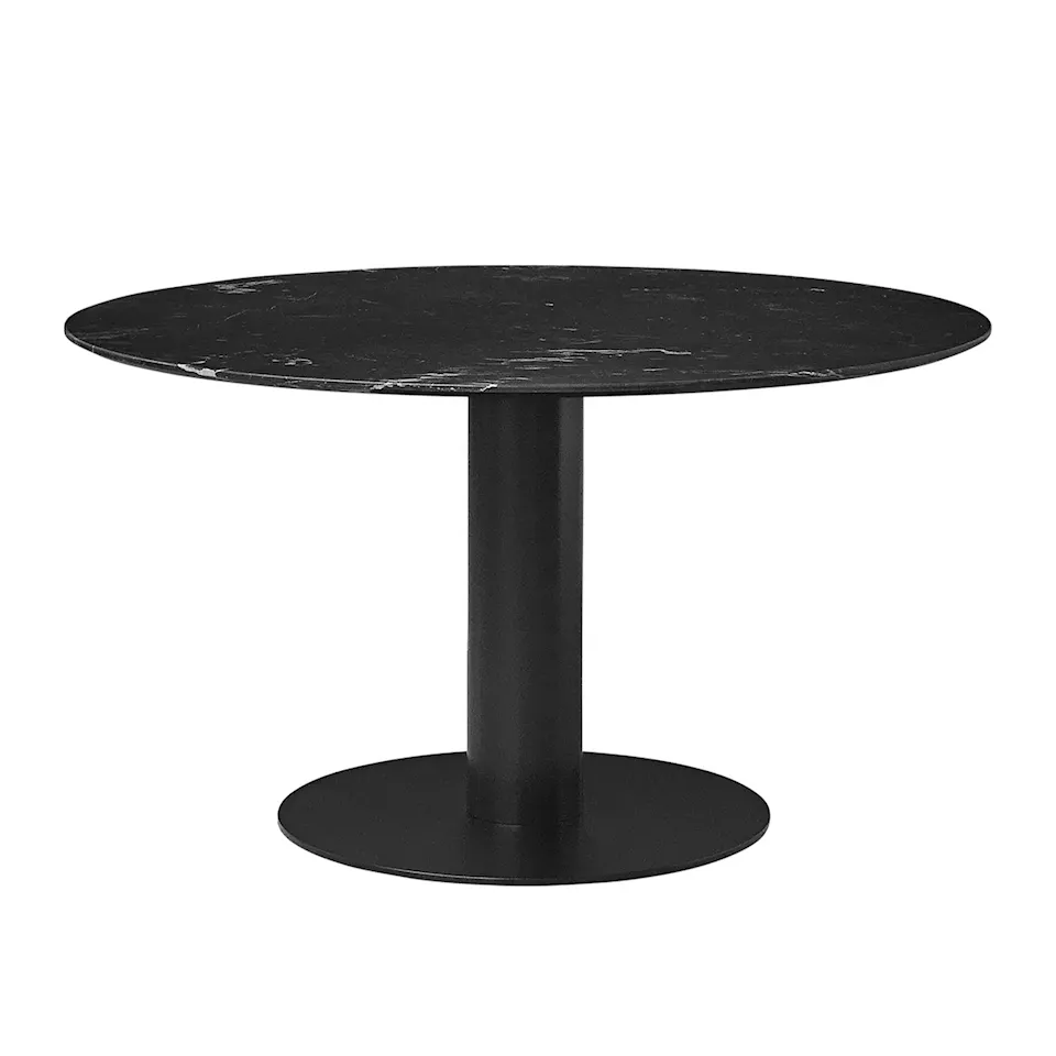 GUBI 2.0 Dining Table, Ø 130 cm, Top: Marble - Nero Marquina, Base: Black