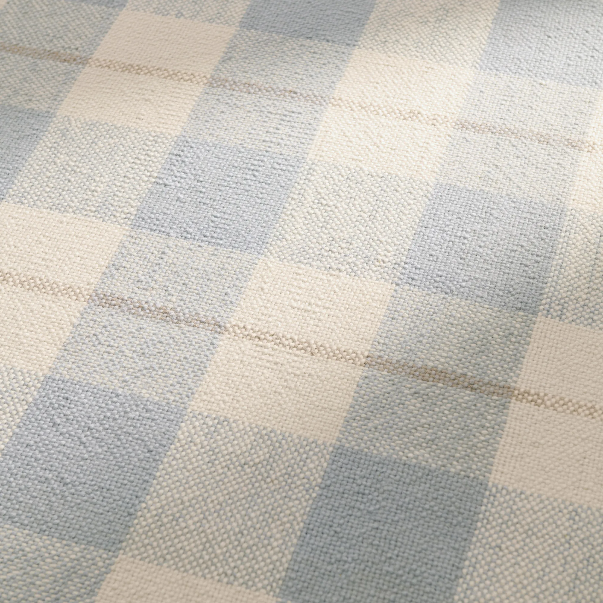 Plaid Blue/Cream Wool Rug - 5