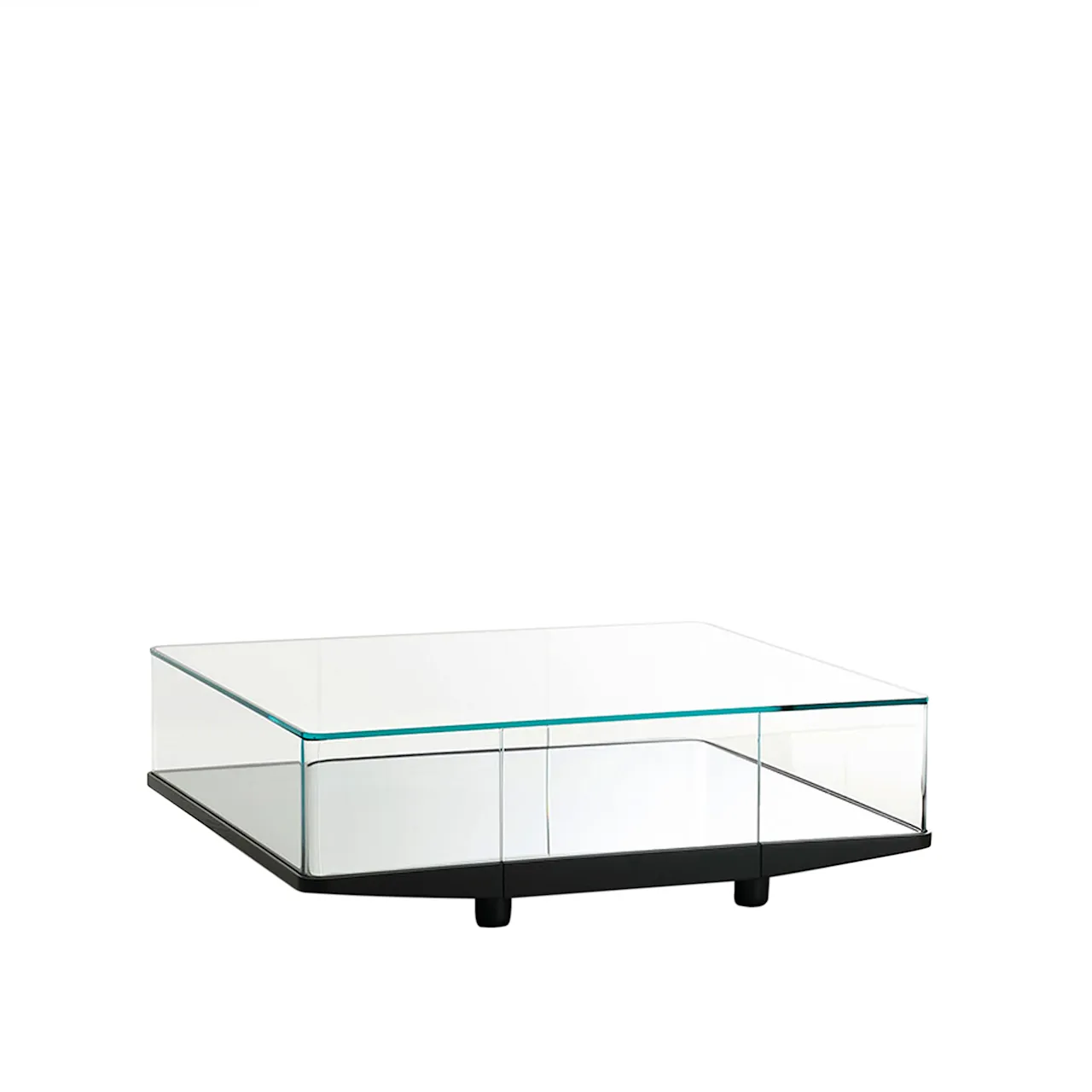 COR02 Collector Low table, Glass and Black Ash, Base: Flush recessed mirror