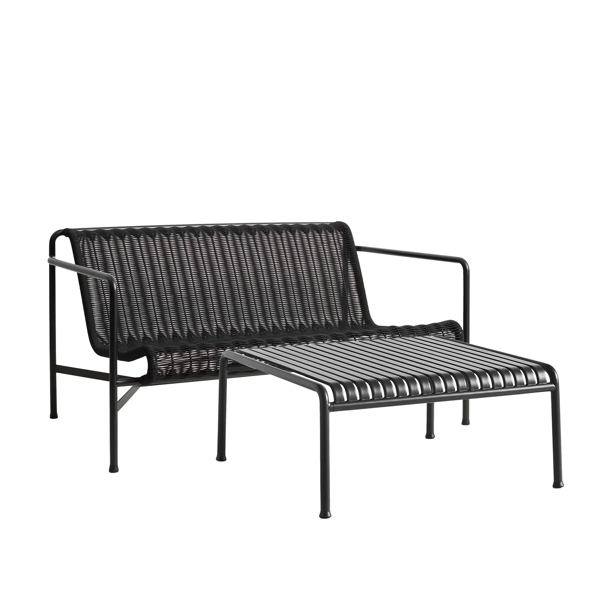 Palissade cord loungegroep med loungebank & laag houtdgårdstafel - 1