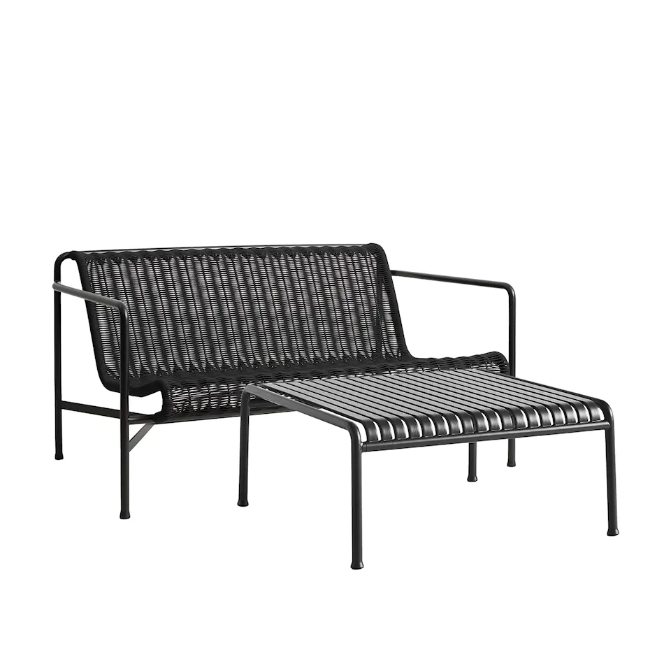 Palissade cord loungegroep med loungebank & laag houtdgårdstafel