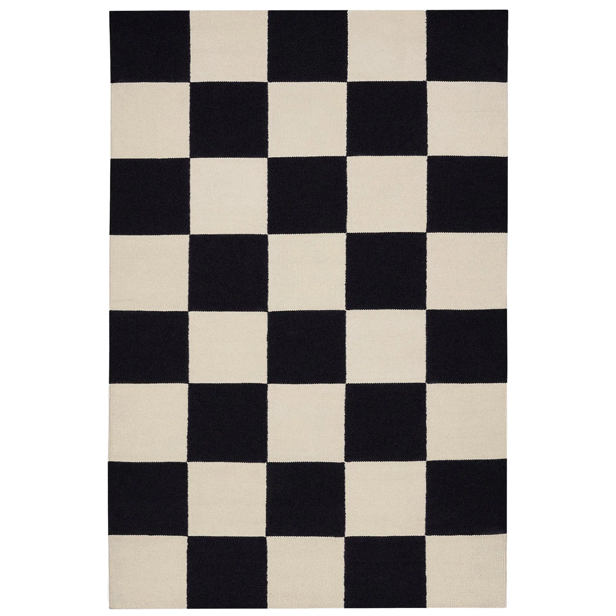 Square Black/Cream wool rug - 1