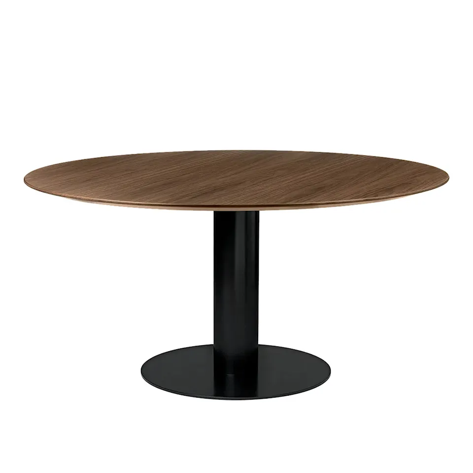 GUBI 2.0 Dining Table, Ø 150 cm, Top: Wood - Walnut, Base: Black