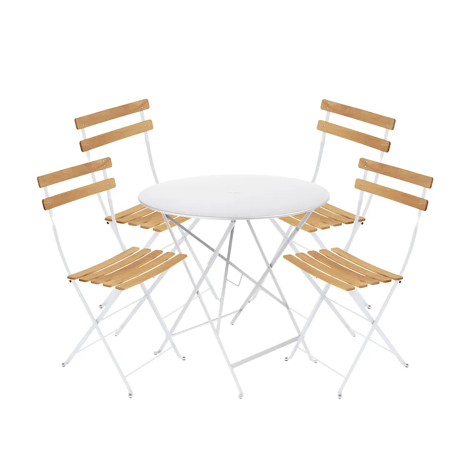 Bistro dining set table 77cm & 4 wood chairs