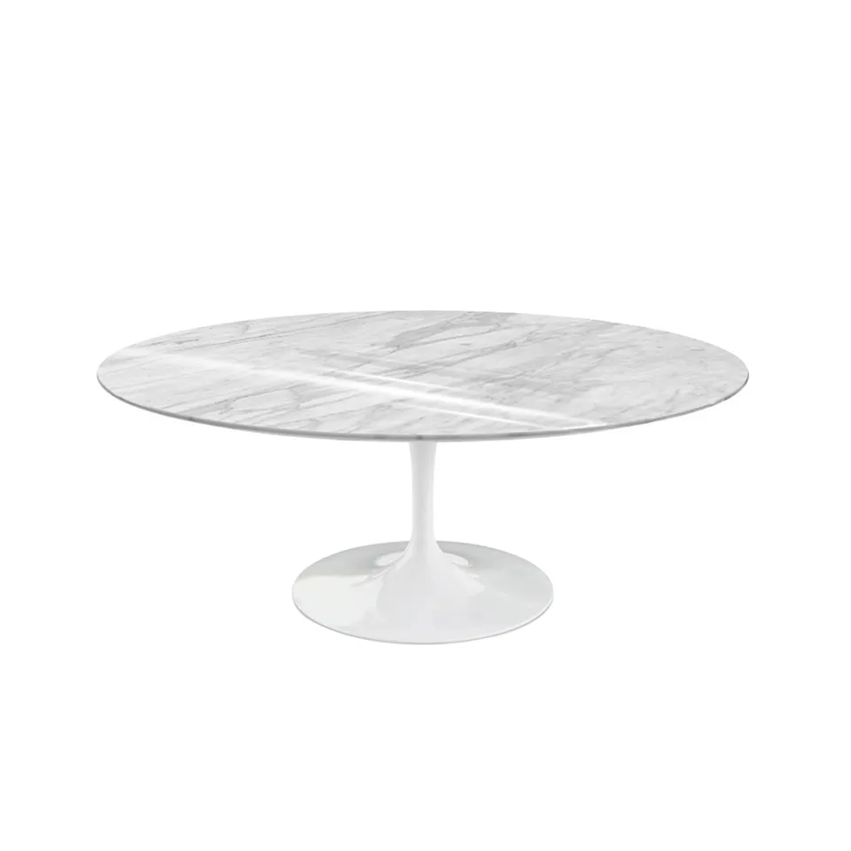 Saarinen Oval Table - Coffee table, White frame, matt Statuarietto marble top