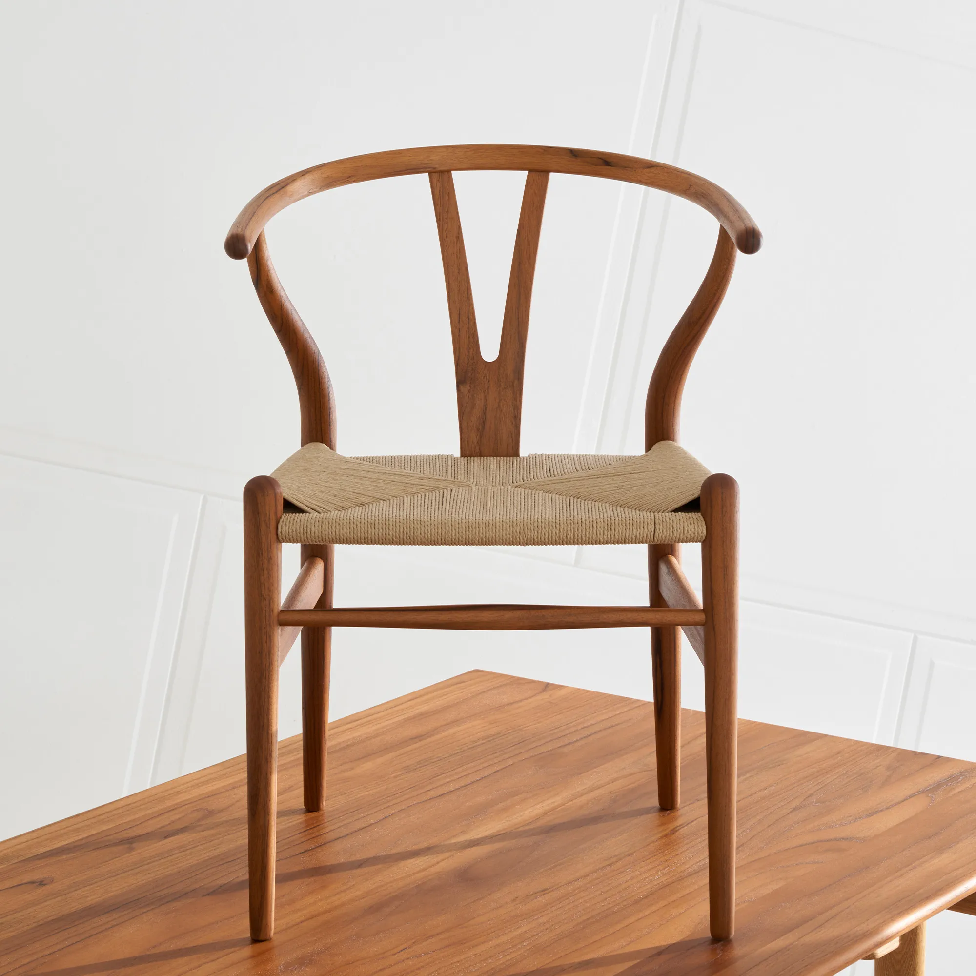 CH24 Y-stol teak/naturflettet papirgarn