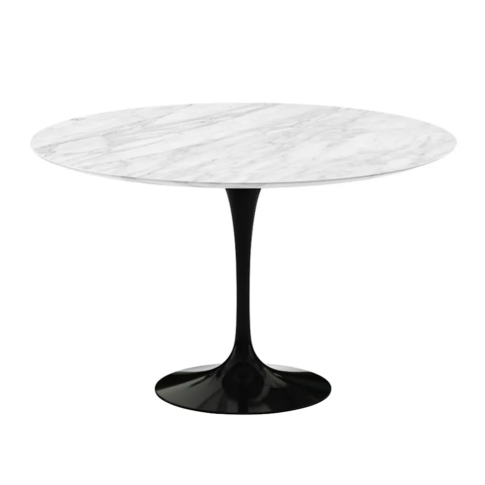 Saarinen Round Table - Dining table, Ø 120 cm, Black frame, glossy Statuarietto marble top