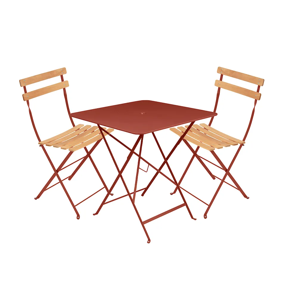 Bistro dining set table 71cm & 2 wood chairs