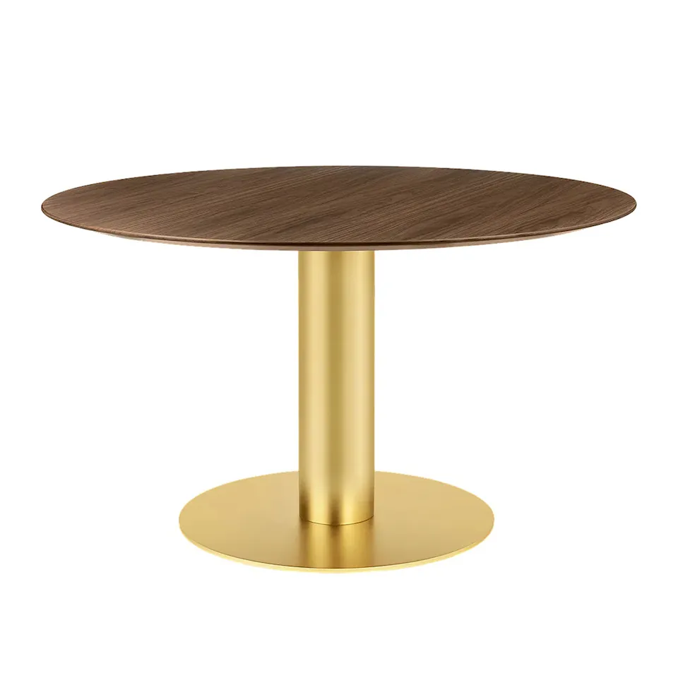 GUBI 2.0 Dining Table, Ø 130 cm, Top: Wood - Walnut, Base: Brass