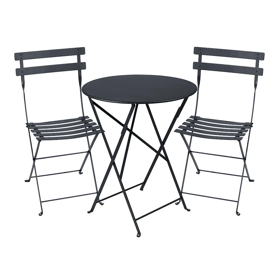 Bistro ruokailuryhmä pyöreä pöytä Ø57cm ja 2 metallituolia