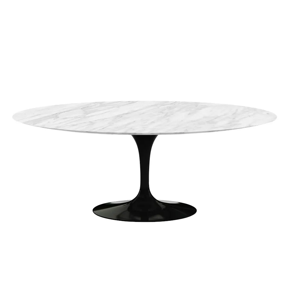 Saarinen Oval Table - Dining table, 198 x 121 cm, Black frame, glossy Statuarietto marble top