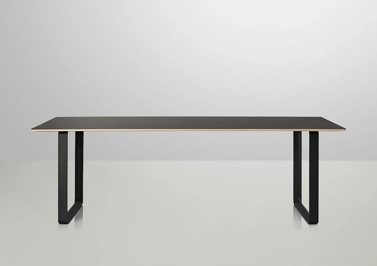 70/70 Table - Large - 225 x 90, Top - Black linoleum - Plywood edge, Base - Black