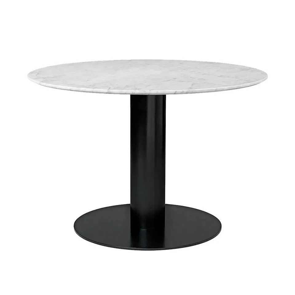 GUBI 2.0 Dining Table, Ø 110 cm, Top: Marble - Bianco Carrara, Base: Black