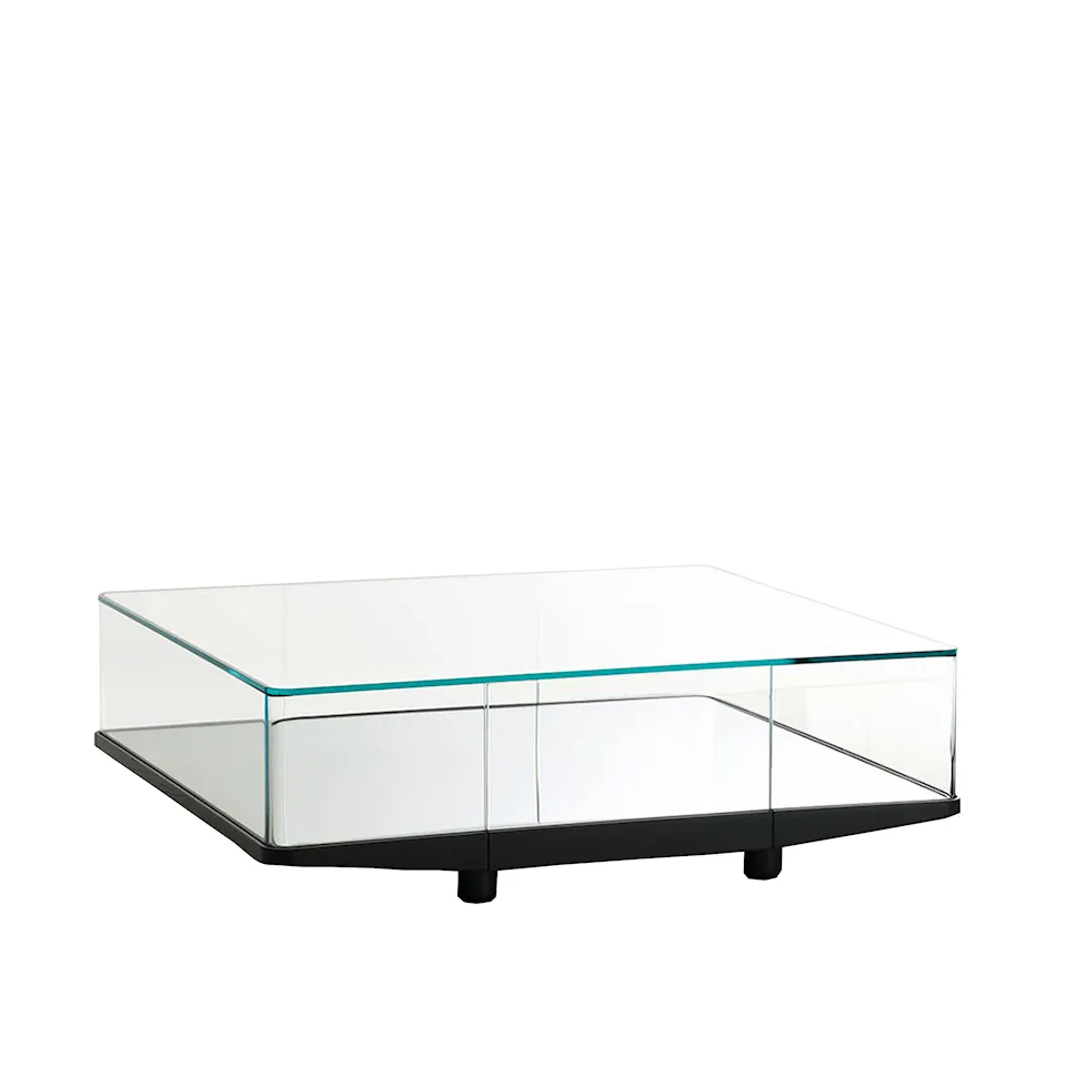 COR02 Collector Low table, Glass and Black Ash, Base: Flush recessed mirror