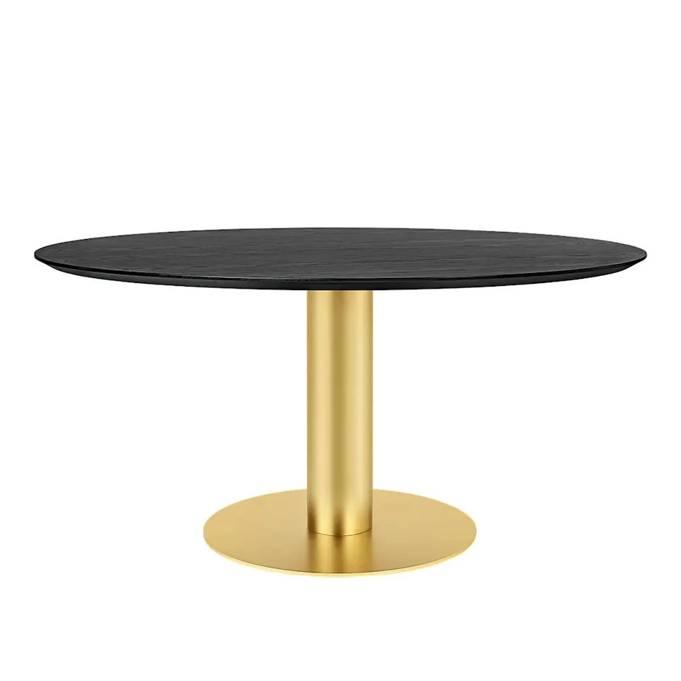 GUBI 2.0 Dining Table, Ø 150 cm, Top: Wood - Black stained ash, Base: Brass