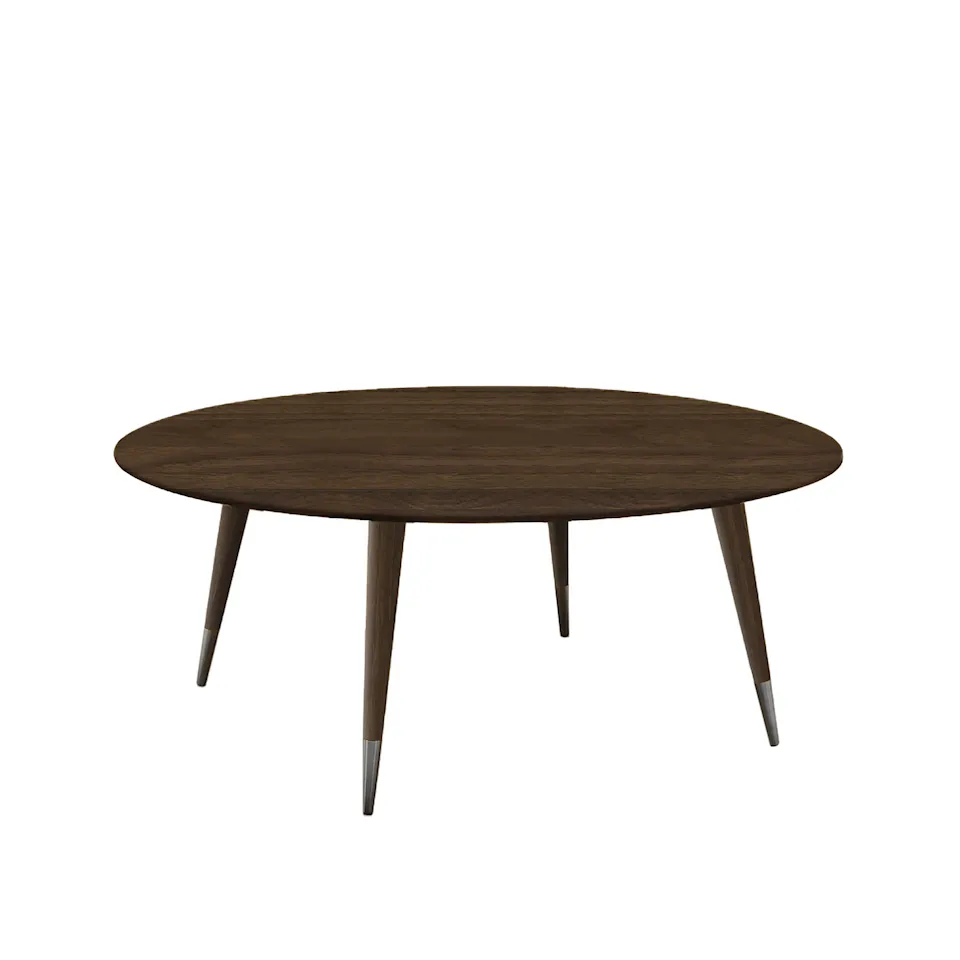 AK 2550 Point Coffee Table, Height 46 cm, Top in Oiled Walnut, Legs in Same Wood, With Steel Base