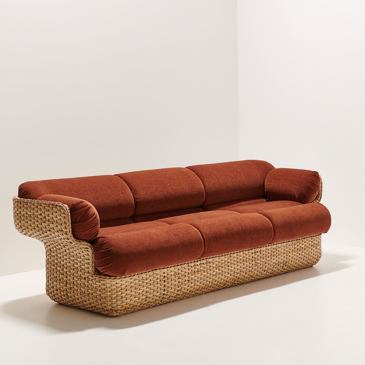 Basket Sofa - Fully Upholstered, 3-seater Rattan Belsuede Special FR 133, Dedar