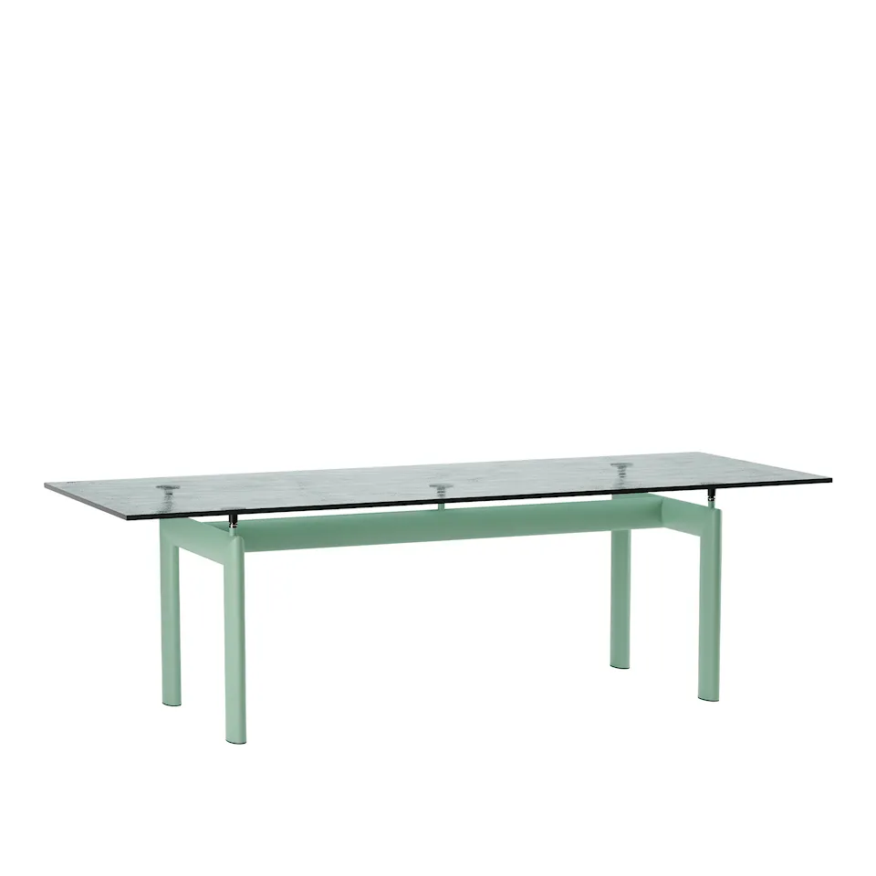 LC6 Table, Green Enamel Steel Base, Textured Glass, 225 X 85 cm